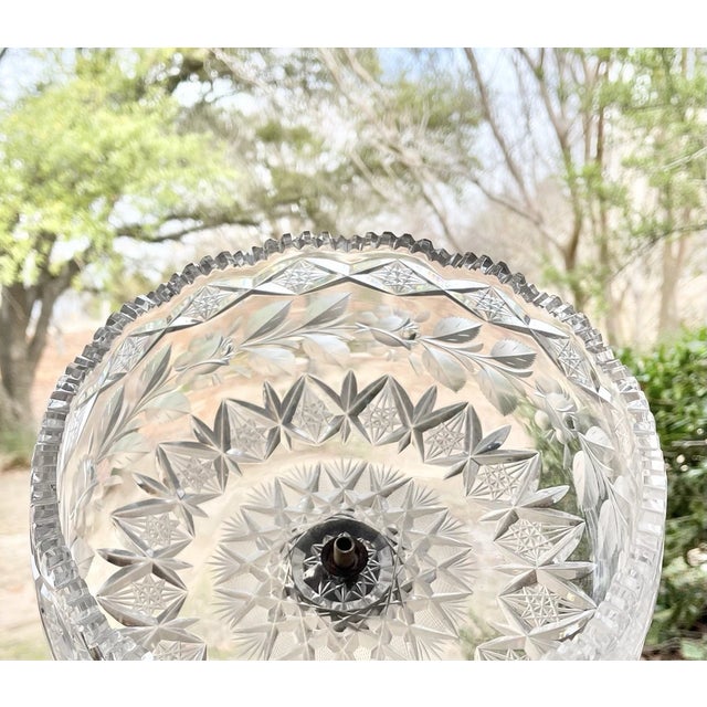 Large Vintage American Brilliant Cut Flower Crystal Mushroom Parlor Lamps For Sale - Image 10 of 12