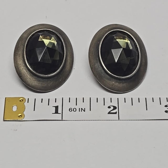 Gemstone 1970s Ben-Amun Smoky Quartz and Silver Oval Earrings, A Pair For Sale - Image 7 of 8