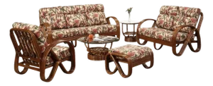 Modernist 3-Strand 3/4 Pretzel "Kauai" Rattan Living Room Set, 6 Pieces