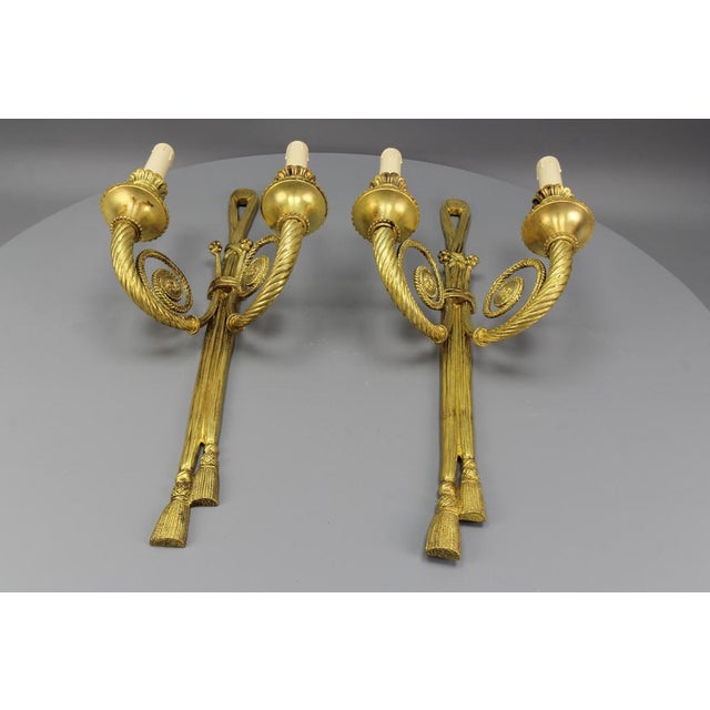 Louis XVI French Two-Arm Ribbon, Knot and Tassel Sconces, 1910s, Set of 2 For Sale - Image 11 of 18
