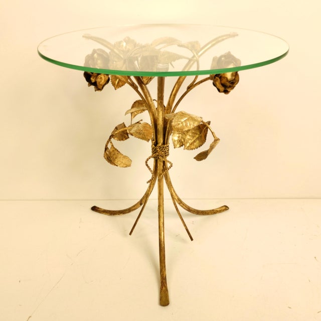 Gold Vintage Hollywood Regency Metal Rose Side Table by Hans Kogl, 1970s For Sale - Image 8 of 13