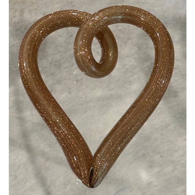 Traditional Vintage Italian Murano Aventurine Art Glass Open Heart Sculpture For Sale - Image 3 of 13