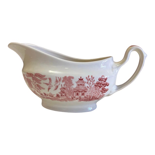 Vintage Pink Rosa Willow Gravy Boat, Creamer by Churchill For Sale