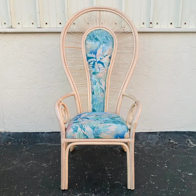 Vintage Peacock Style Chair With Rattan Reed, Bent Wood Swirls and Tropical Palm Upholstery For Sale - Image 13 of 13