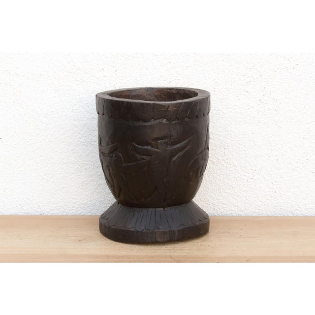 Indian Antique Indian Ukhali Carved Wood Pot For Sale - Image 3 of 7