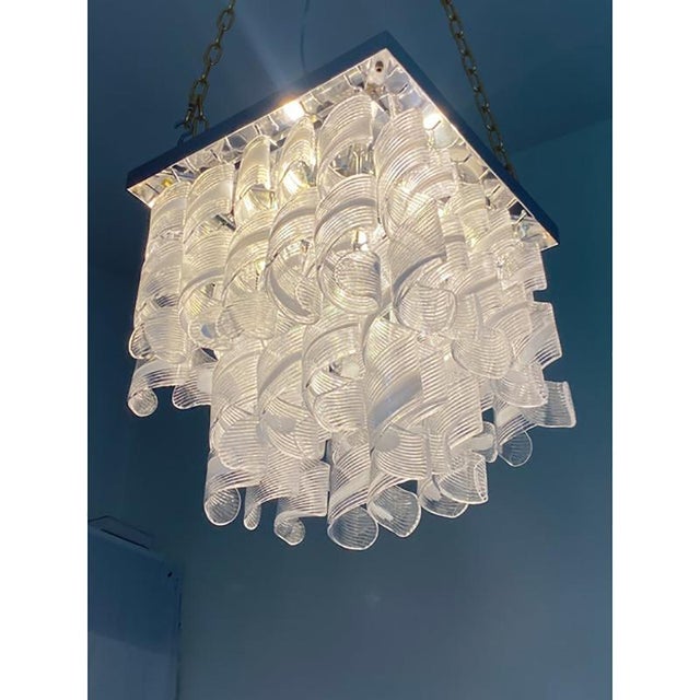 Early 21st Century Trasparent and White Ricci-Curles Murano Glass in Mazzega Style Squared Flush Mount by Simoeng For Sale - Image 5 of 9