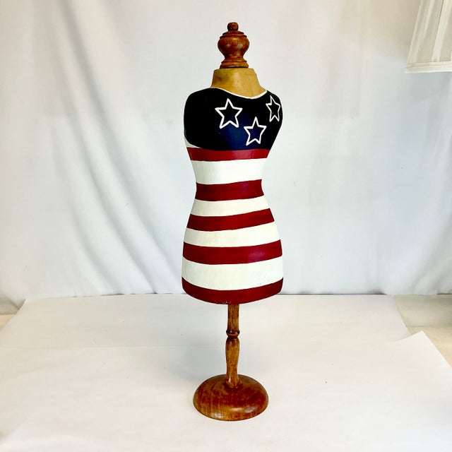 Ruby Red 1980s Vintage Americana Patriotic Flag Paper Mache Dress Form Mannequin Centerpiece Holiday Accent - 4th of July For Sale - Image 8 of 14