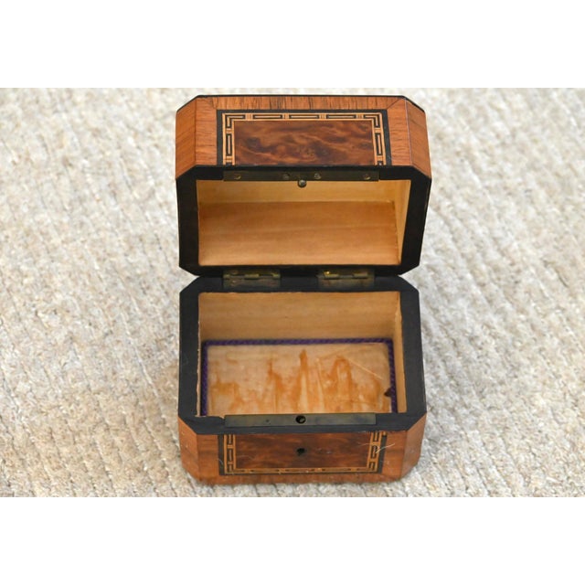 English Antique English Burlwood Inlaid Octagonal Tea Caddy Box For Sale - Image 3 of 5