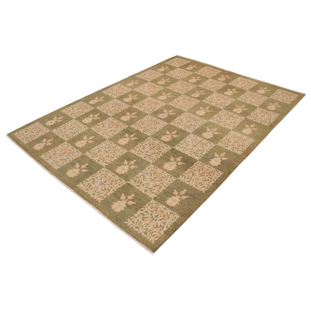 Transitional Bohemien Ziegler Green Beige Hand-Knotted Wool Rug - 8'11'' X 12'1'' For Sale - Image 3 of 8
