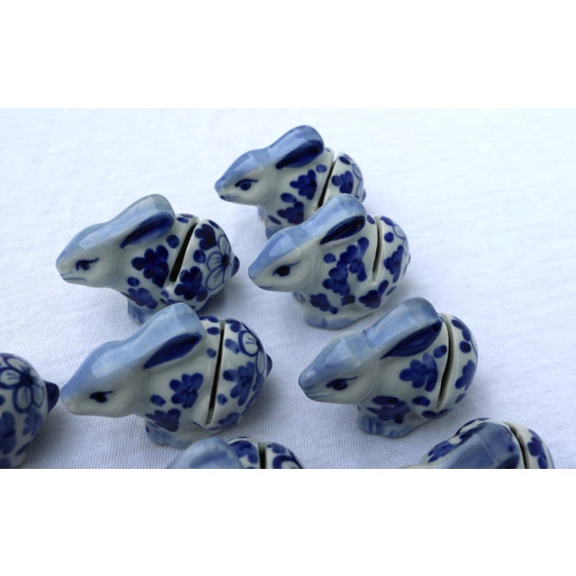 Late 20th Century Vintage Delft Blue and White Bunny Rabbit Ceramic Place Card Holders-Set of 11 For Sale - Image 5 of 15