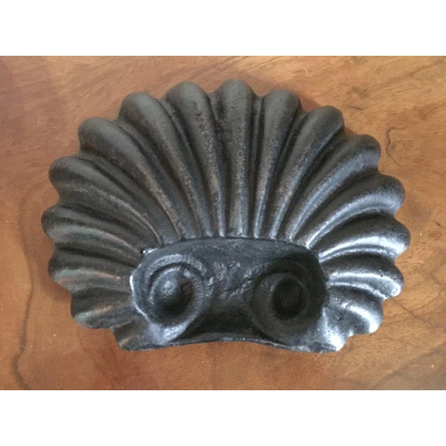 Antique 19th c. American cast iron shell form garden ornament with original surface. Measures 8 3/4" x 6 3/4". Good...