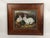Charming vintage rabbit painting depicting a pair of softly rendered bunnies nestled among greenery and carrots, presented...