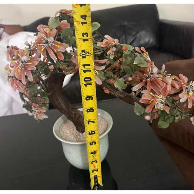 VTG Bonsai Jade Stone Rose Quartz Agate Glass Flower Leaf Tree Celadon Pot 19in For Sale In Atlanta - Image 6 of 7