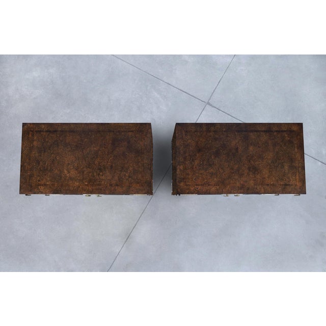 Vintage Asian-Style Burl Wood and Brass Cabinets by Mastercraft, a Pair For Sale - Image 13 of 13