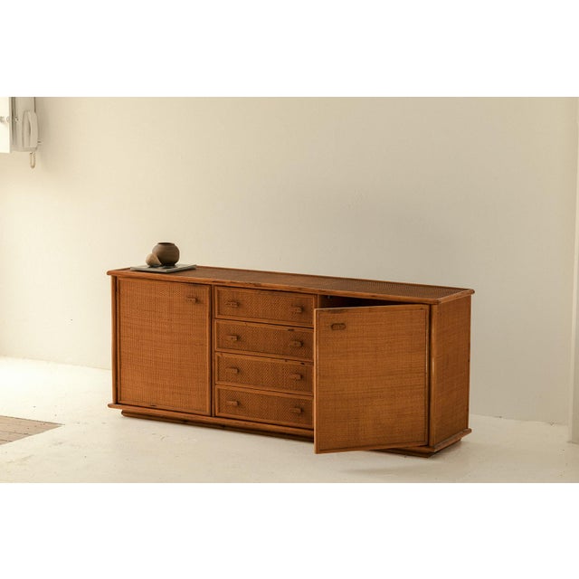 Mid-Century Modern Vintage Rattan and Bamboo Sideboard, Italy, 1970s For Sale - Image 3 of 18