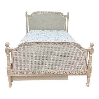Full Size Caned Ivory Bed With Trundle For Sale