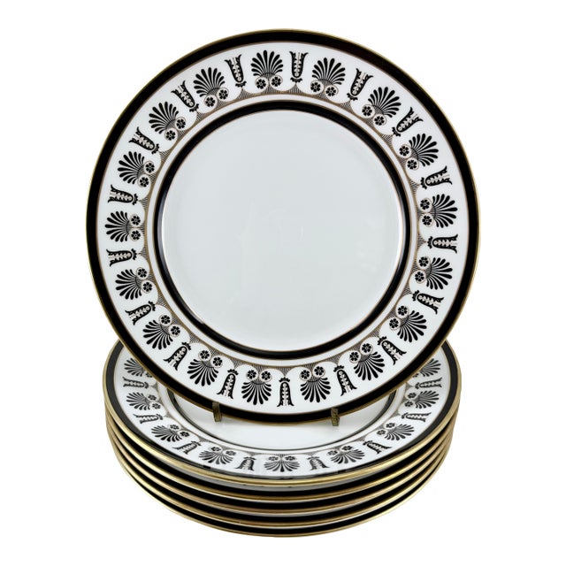 1980s Richard Ginori Ercolano Black Salad/Dessert Plates - Set of 6 - Italy For Sale
