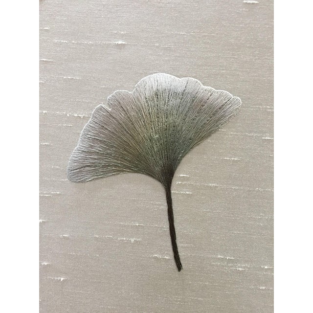 Chinoiserie Hand Painted Ginkgo Leaf and Butterfly Wallpaper Mural, Minimalist Botanical Nature Wall Art For Sale - Image 3 of 3