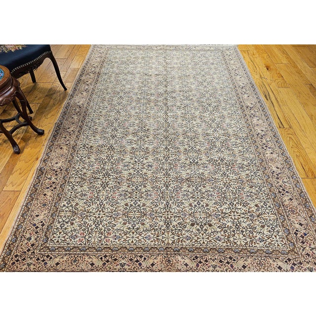 Textile Vintage Turkish Hereke Room Size Rug, Hand-Woven Wool, Allover Pattern, 7' x 10' For Sale - Image 7 of 17