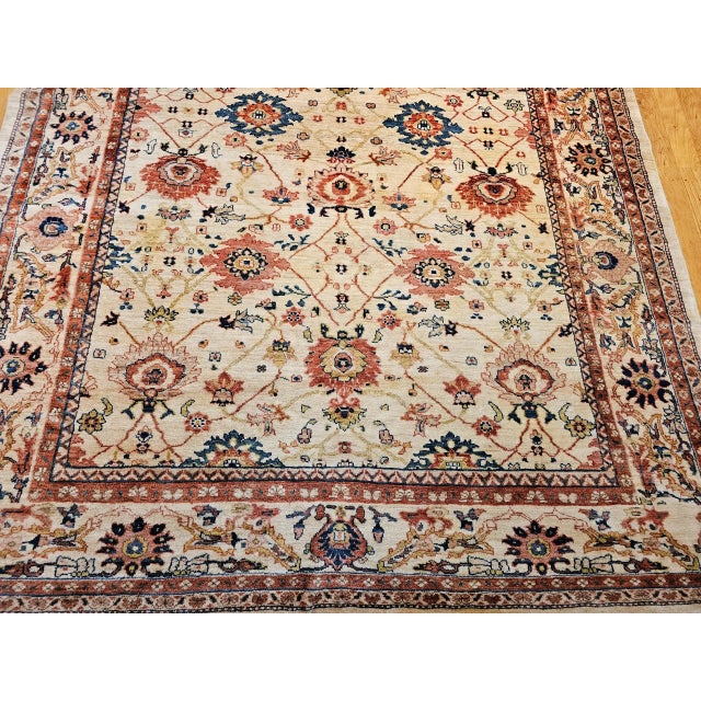 Cream Vintage Persian Mahal Sultanabad Rug, Hand-Knotted, Allover Geometric Pattern For Sale - Image 8 of 12