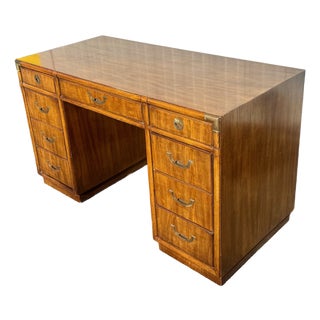 Vintage Drexel Campaign Style Partner Desk For Sale