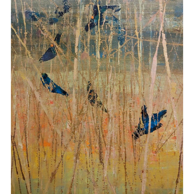 American Dorr Bothwell -Blackbirds Feeding in a Wildlife Wetland Refuge-1957 Oil Painting For Sale - Image 3 of 11
