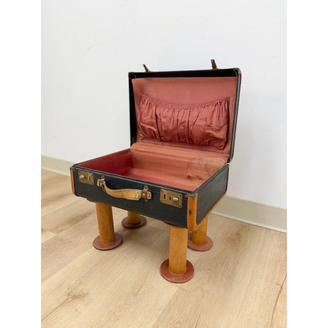 Vintage Leather Walking Suitcase Side Table With Legs Eclectic Accent, Rare For Sale - Image 9 of 11