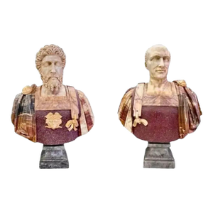 Italian Specimen Marble Busts of Roman Emperors, a Pair