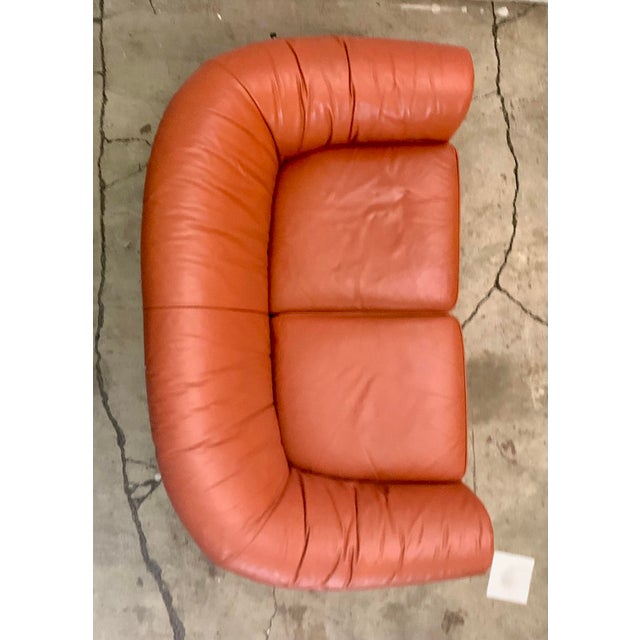 1970s Orange Leather Loveseat Denmark For Sale - Image 4 of 11