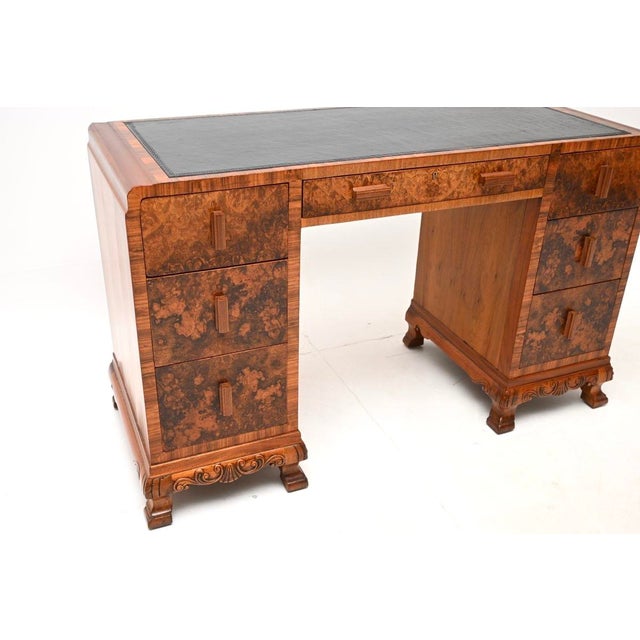 Black Art Deco Burr Walnut Desk with Leather Top, 1930 For Sale - Image 8 of 11