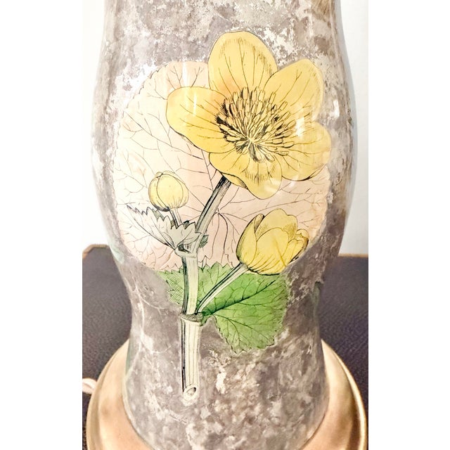 Vintage Botanical Reverse-Decoupage Glass Table Lamp With Pierced Brass Base For Sale - Image 12 of 12