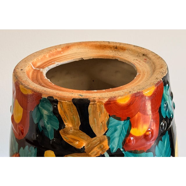 Chinese Black Ground Polychrome Ceramic Garden Seat / Stool With Fruit Decoration For Sale - Image 9 of 9