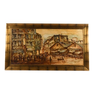 Framed Signed Impressionist Bustling City Scene Oil on Canvas For Sale
