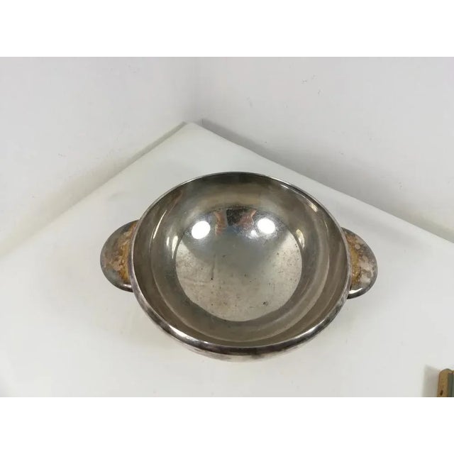 Bowl with design metal handles and Sambonet production in a modern style in the way of Gio Ponti Good general conditions....