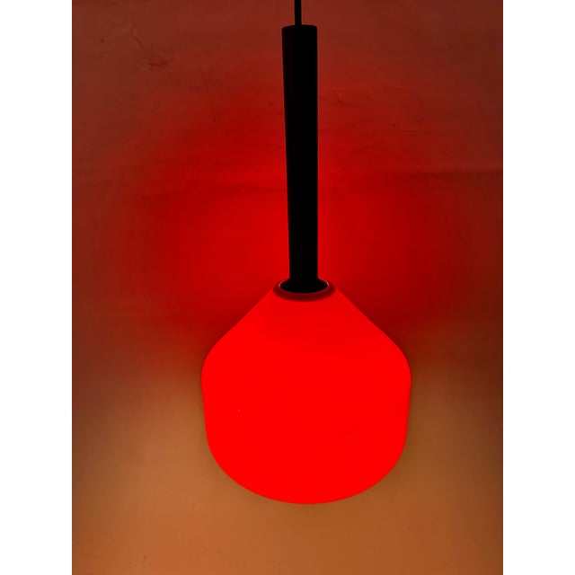 1950s Tapio Wirkkala Teak Hanging Lamp With Vistosi Modern Red Glass Shade For Sale - Image 12 of 12