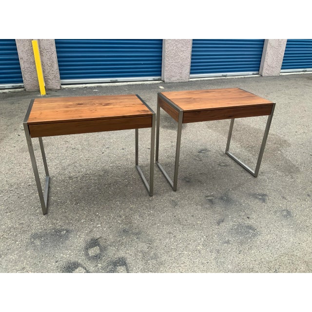 Mid Century Modern Pair of Walnut /Chrome Tables For Sale - Image 10 of 10