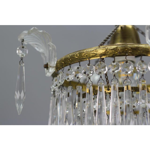 French Empire Crystal Glass and Brass Chandelier, 1930s For Sale - Image 10 of 18