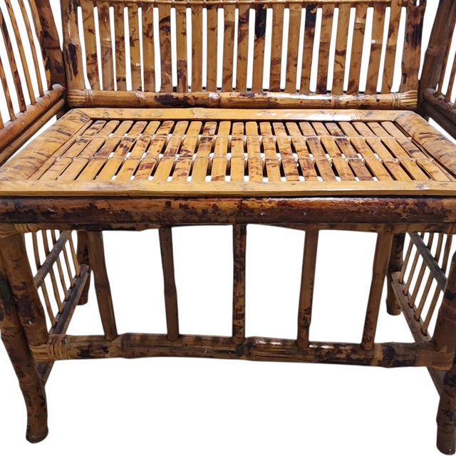 Brown Vintage Natural Tortoise Bamboo Lounge Armchair | Coastal Boho Chinoiserie Accent Chair For Sale - Image 8 of 8