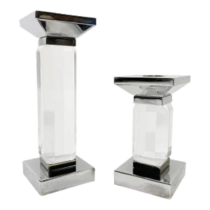 Vintage Charles Hollis Jones Style Lucite and Silver Candlestick Pair