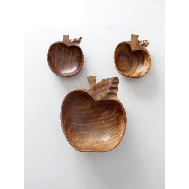 Vintage Apple Shape Wood Bowl Set For Sale - Image 4 of 8