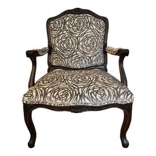 Thomasville Furniture Vintage Louis XV Country French Provincial Armchair Brown & Cream Abstract For Sale