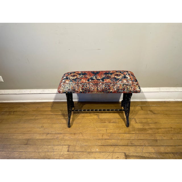 This 1900's antique cast iron metal Spanish revival bench has been newly reupholstered in beautiful fabric. Perfect for...