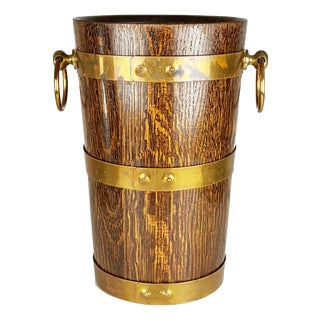 French Oak Aluminum and Brass Ice Bucket from Geraud Lafitte Ouvrier, 1950s For Sale