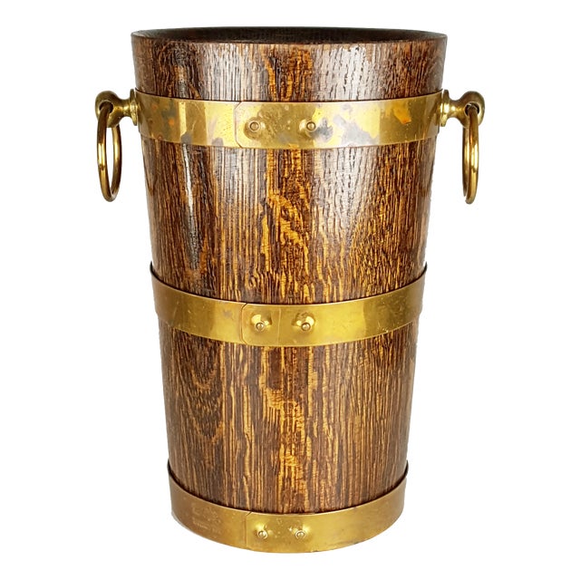French Oak Aluminum and Brass Ice Bucket from Geraud Lafitte Ouvrier, 1950s For Sale