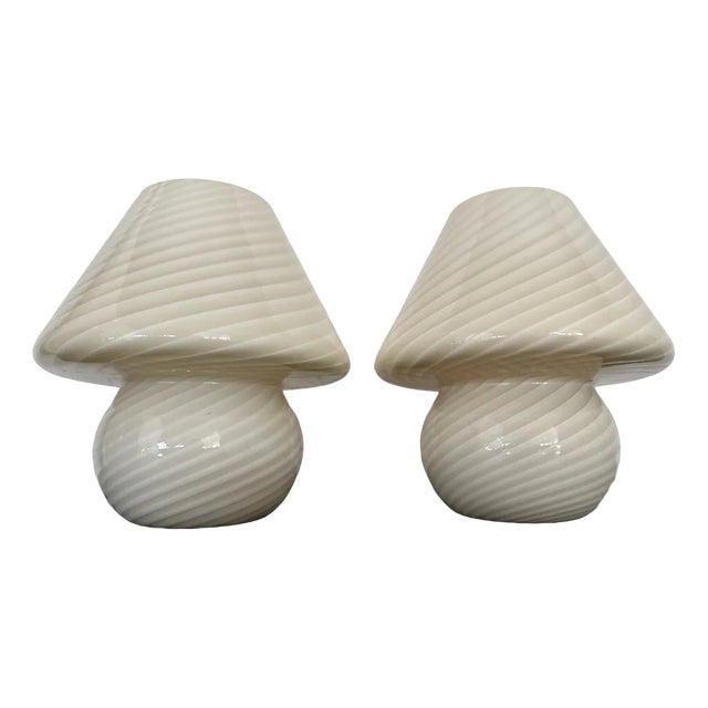Swirl Murano Glass Mushroom Table Lamp, 1970s, Set of 2 For Sale