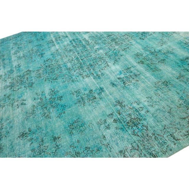 Textile Allove Designed Antique Wool Rug Overdyed in Turquoise Color For Sale - Image 7 of 10