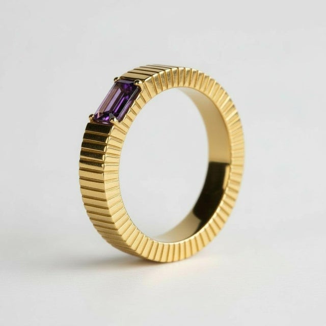 Not Yet Made - Made To Order Amethyst Solitaire Ring for Men Silver, Gold, Size 9 For Sale - Image 5 of 6