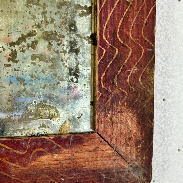 Early 19th Century Primitive Distressed Mirror in Wood Frame With Unique Design For Sale - Image 4 of 7