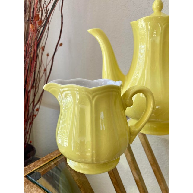 Farmhouse Circa 1960 Federalist Pattern No. 4236 Ironstone Lemon Yellow Coffee Service Set - Set of 3 For Sale - Image 3 of 13