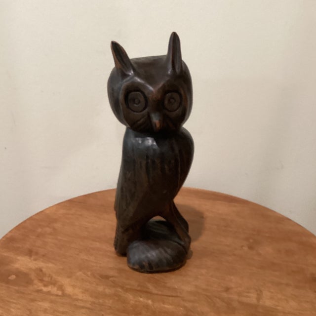 Vintage Folk Art Hand-Crafted Solid Teak Wood Owl Statue by Peter Nish Circa 1981 For Sale - Image 12 of 12